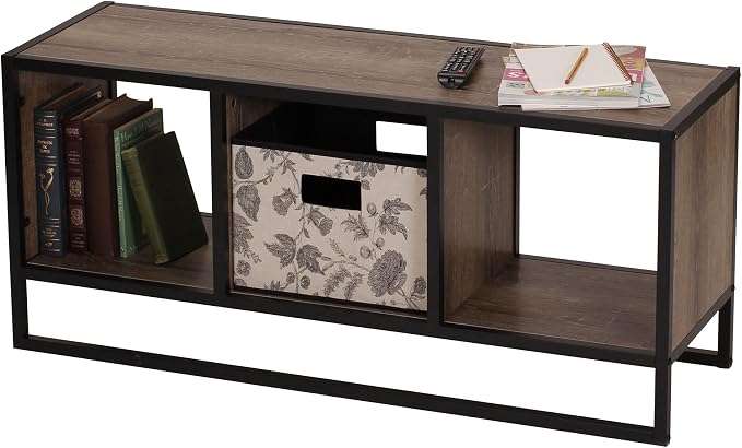 Household Essentials Ashwood & Iron Cube TV Console with Rustic Grain