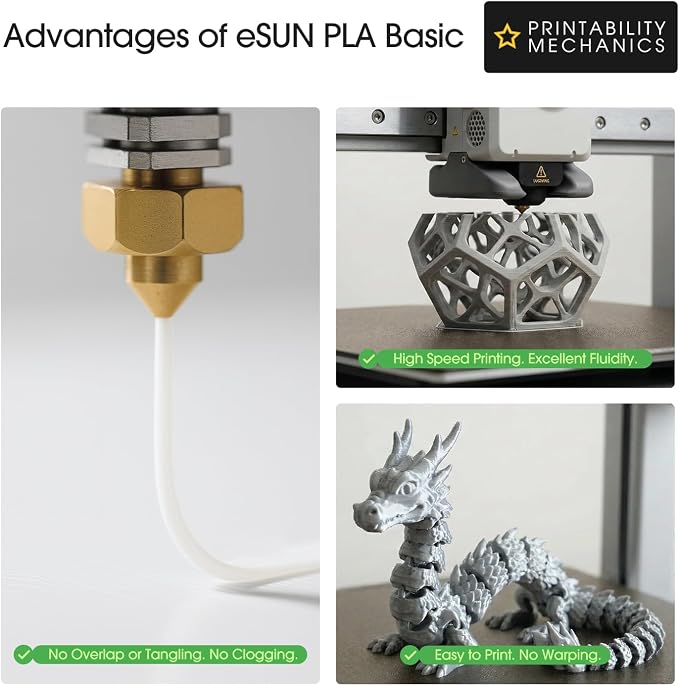 eSUN PLA Basic Filament 1.75mm, 3D Printer Filament High Speed PLA for Fast Printing, 1KG Spool, 4 Spools 3D Printer Filament, Cold White