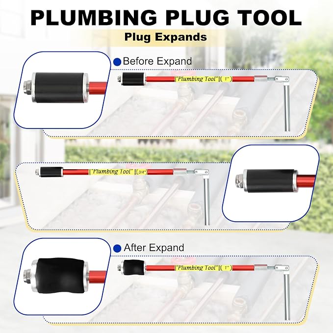 2062 Plumbing Plug Tool Kit, Water Stopper for Pipes 1/2", 3/4", 1" Sized Pipes, with Replacement Parts Gasket Nut, Plumbing Plugs for Fast Water Line Repairs, Without Drainage