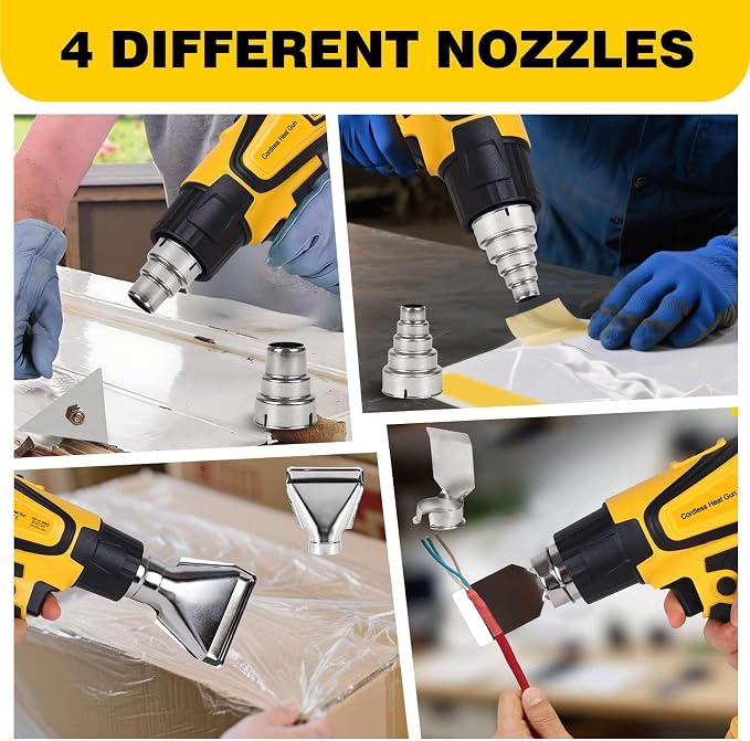 Cordless Heat Gun Compatible with Dewalt 20V Battery 350W Fast Heating 2-Temp Setting120℉-1110℉ Portable Hot Air Gun with LCD Display 4Nozzle for DIY shrink wrapping (Tool Only, Not Made by Dewalt)