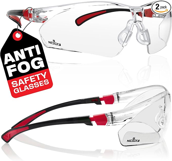 NoCry Clear Safety Glasses for Men and Women with Anti-Fog and Scratch Resistant Wrap Around Lenses, Adjustable Temples and Nose Pads — ANSI Z87 Certified Protective Eyewear with 100% UV Shielding