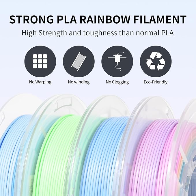 RAMBERY Matte Rainbow PLA Filament Multicolour 3D Printer Filament Bundle Fast Color Change Matte Muticolor Filament, 1.75mm +/- 0.02mm 200gX 4 Spools (1.76 lbs)