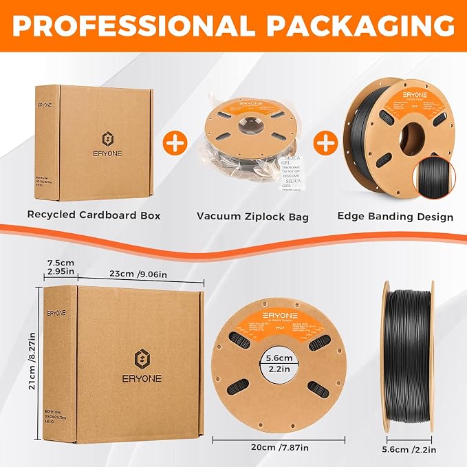 ERYONE Polypropylene Carbon Fiber Filament 1.75mm +/-0.03mm, Semi-Flexible & Ultra Tough, Chemical-Resistant,PP CF 3D Printing Filament, 700g/Spool, Black