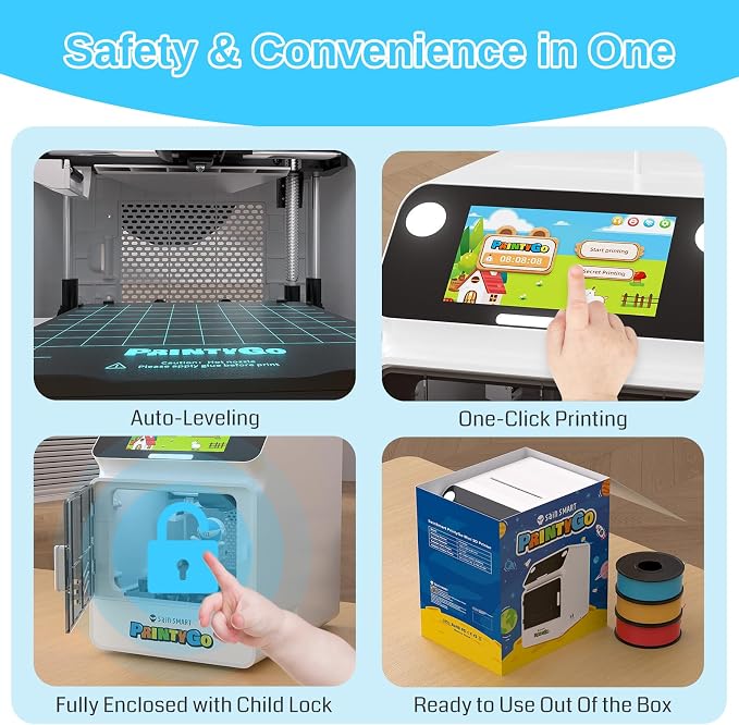 SainSmart PrintyGo Mini 3D Printer for Kids, 600mm/s Auto Leveling Printer for Beginners with 5" Touch Screen, 1500+ Models, Child-Safe Design, Wi-Fi/App Control, Pre-Assembled for STEM Learning Gift