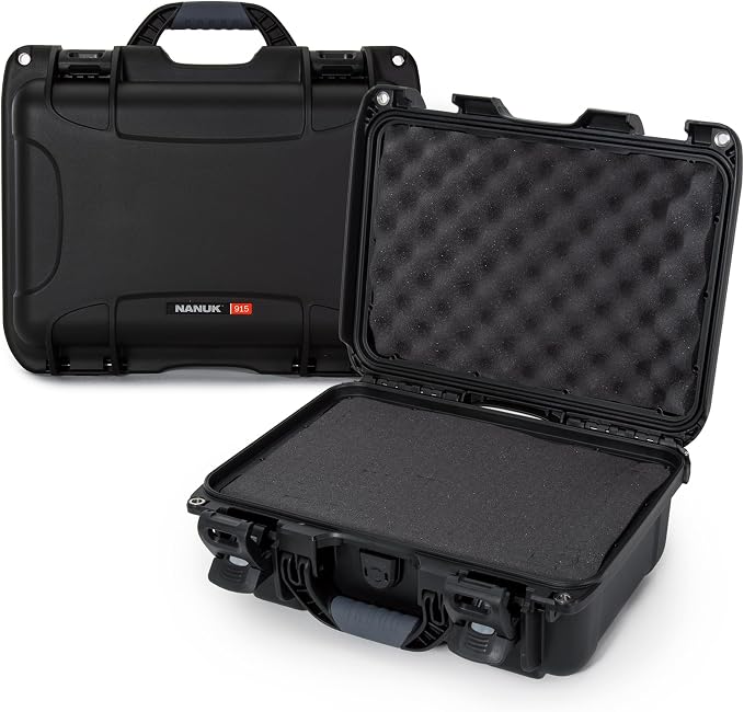 NANUK 915 Hard Case with Cubed Foam – Compact Waterproof Travel Camera Hard Case with Padded Dividers, 13.8” x 9.3” x 6.2” – Dustproof and Impact Resistant, Airline Carry-On Approved – Black