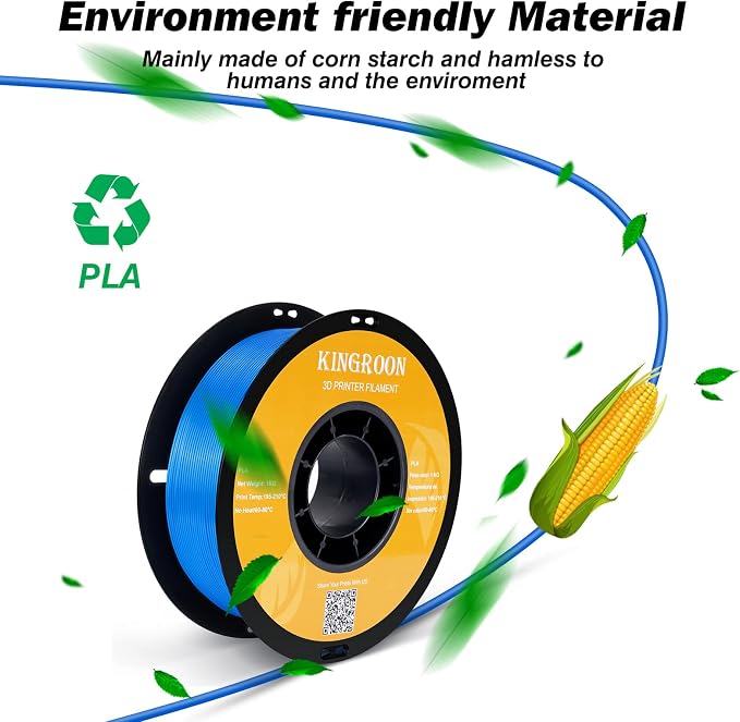 Kingroon PLA 3D Printer Filament, Dimensional Accuracy +/- 0.02 mm, 1 kg Spool(2.2lbs), 1.75 mm，Blue