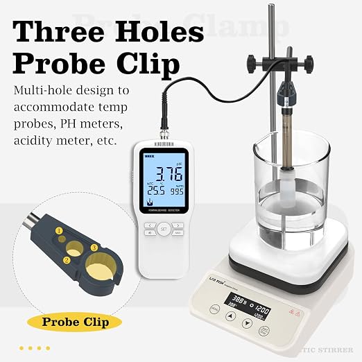 LAB FISH HS6PRO Magnetic Stirrer Hot Plate,310℃/590℉ Timer | 5.2 inch square ceramic hot plate, 3L, digital control with timer, 50-1500RPM, ext probe, stand & stir bar