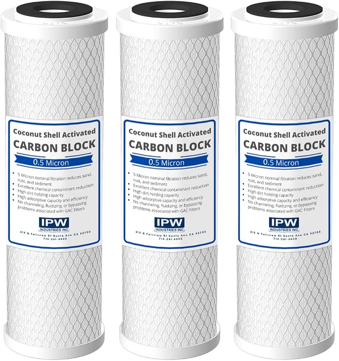 IPW Industries Inc. - 3-Pack 0.5 Micron Carbon Block Water Filter Cartridges - Water Filter Replacement for Kenmore 42 34377 and 42 34370