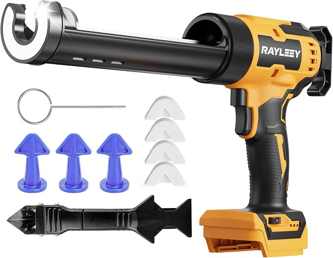 Electric Caulking Gun Compatible with Dewalt 20V Battery (without battery), Battery Powered Caulk Gun with 9pcs Caulk Remover Tool, 6 Adjustable Speeds, Dripless Silicone Gun for Filling, Sealing
