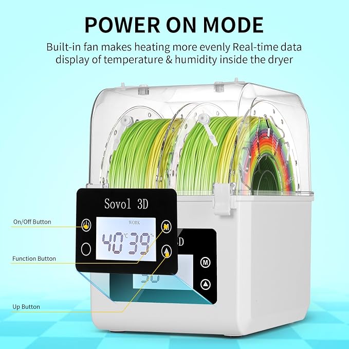 Sovol Filament Dryer 2026, SH01 Filament Dehydrator 3D Printer Spool Holder with Upgraded Fan, Dry Box for Keeping Filament Dry, Compatible with 1.75mm, 2.85mm PLA PETG TPU ABS