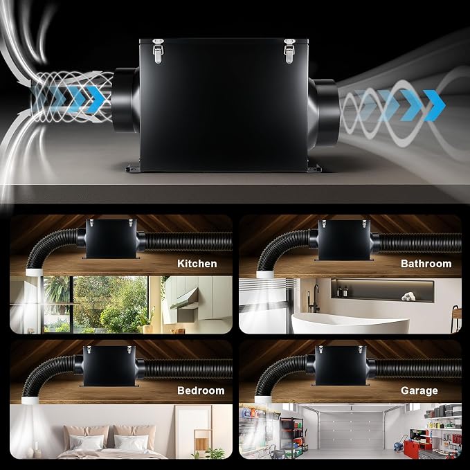 GROWNEER 6 Inch Inline Bathroom Exhaust Fan, 220 CFM Ventilation Fan with Remote Control, 5-Speed Ceiling Mount Fan for Bathroom, Garage, Kitchen, Attic, Easy Installation