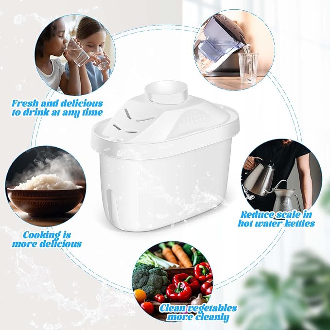 Tujoe 2 Pcs Alkaline Water Filter Replacement Alkaline Water Pitcher Replacement Cartridge for Healthy Drink, 7 Stage Filtration System to Purify