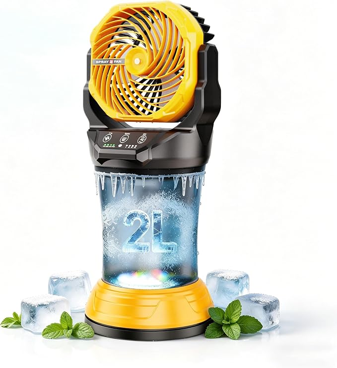 30000mAh Portable Misting Fan, Rechargeable Battery Operated Outdoor Misting Fan with 2L Bucket, 4 Speeds Spray Personal Cooling Fan with RGB Light 120° Auto Oscillating for Patio Camping Beach Garage