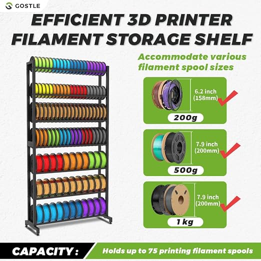 3D Printer Filament Storage Rack, Heavy-Duty 7-Tier Organizer for 3D Printing Spools, Large Capacity Holder for 3D Printing Rolls