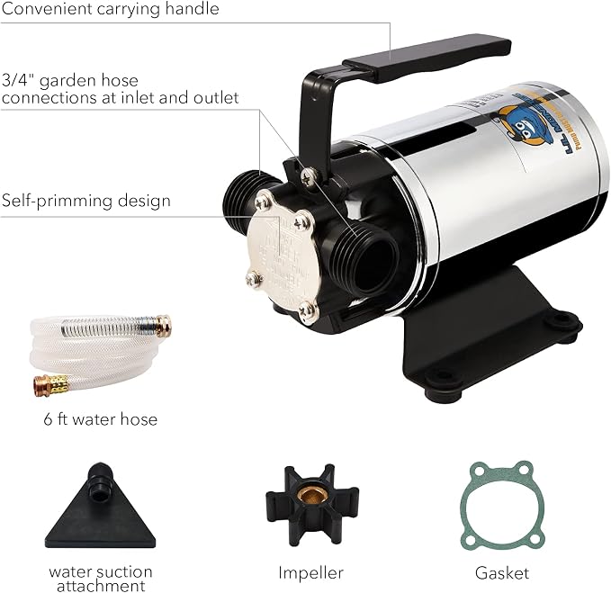 Water Transfer Pump 12V 330GPH, LilMonster Auto Portable Electric Utility Water Pump Self-Primingwith Suction Hose Kit