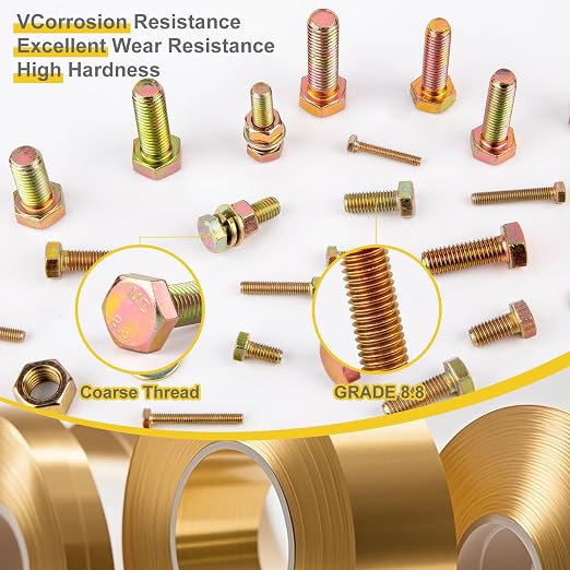1085pcs Metric Bolt Assortment Kit -8.8 Grade, M4 M5 M6 M8 M10 M12 Heavy Duty Hex Bolts, Nuts Kit with Universal Socket, Yellow Zinc Plating, Durable Storage Case for DIY, Automotive, Length:12-40mm