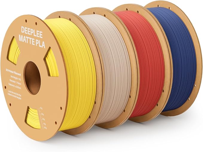 Matte PLA Filament 1.75mm, 3D Printer Filament Dimensional Accuracy +/- 0.02mm, No Clogging, Higher Toughness, Cardboard Spool 3D Filament, 4 Pack 1 kg Yellow & Beige & Ruby Red & Navy Blue