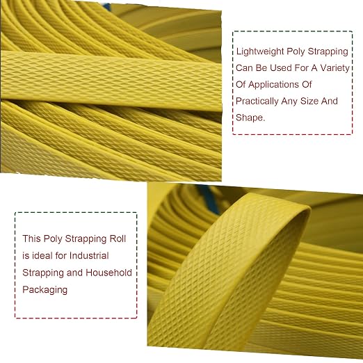 Poly Strapping 1/2" Plastic Strapping, Banding Strapping Roll, 330 Feet Length, 600 lbs Break Strength (Yellow)