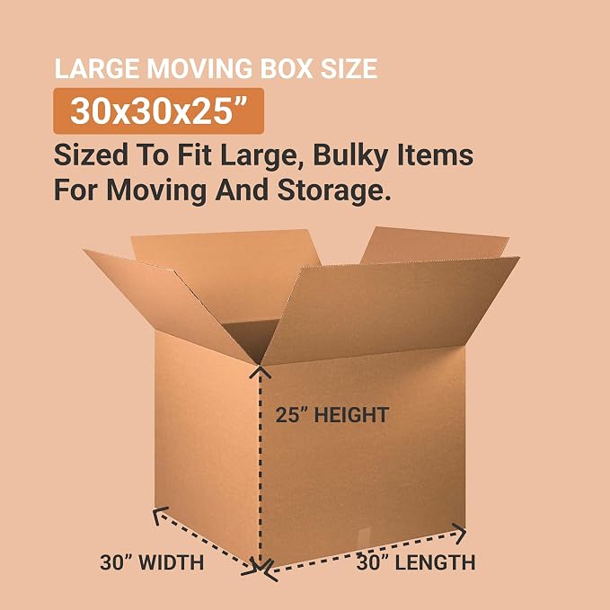AVIDITI Shipping Boxes Large 30"L x 30"W x 25"H, 5-Pack | Corrugated Cardboard Box for Packing, Moving and Storage