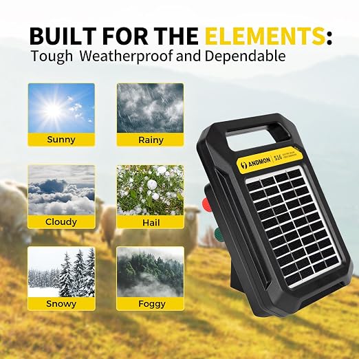 S16 12 Miles Solar Fence Charger, 0.18J Output, up to 8.1KV Electric Fence Charger, Rechargeable Solar Panel Solar Electric Fence Charger for Livestock, Farm Security & Garden Protection