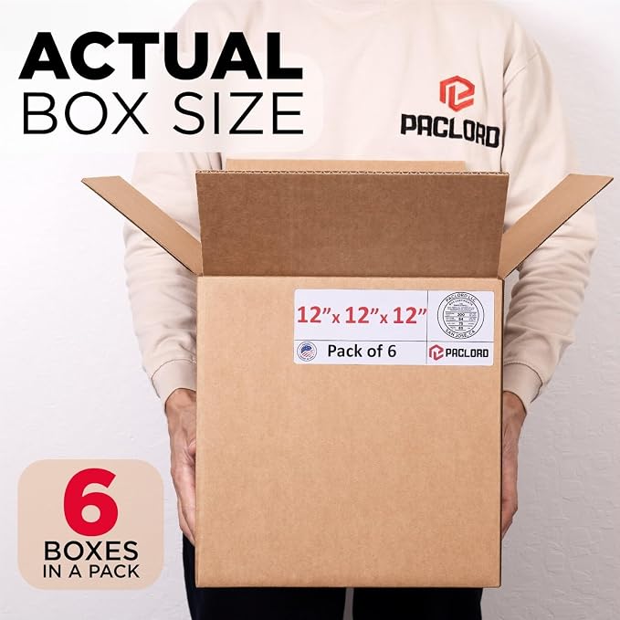 Medium Cardboard Boxes 12"L x 12"W x 12"H (Pack of 6) - USA-Made Packing Boxes for Moving, Shipping, or Storage - USPS, UPS, FedEx Approved - Professional Packing Supplies for Moving | USA-Made Packing Boxes for Moving, Shipping, or Storage - USPS, UPS...