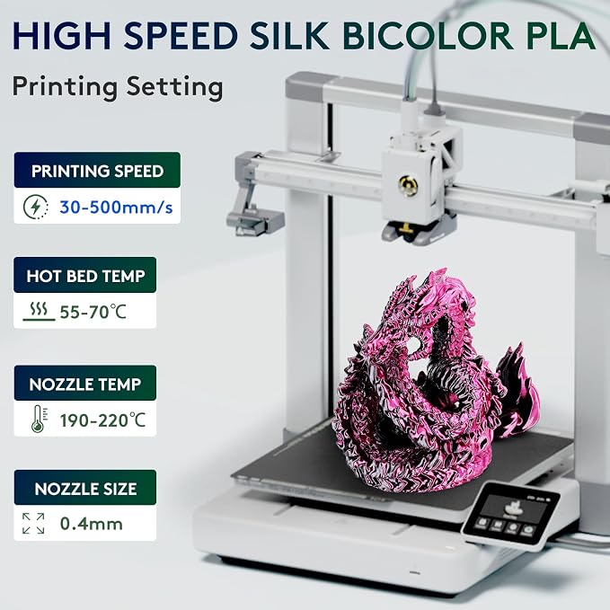 ERYONE Silk Dual Color PLA Filament 3D Printer 1.75mm +/- 0.03mm, Bicolor Filament Two Tone PLA 1KG(2.2lbs) Cardboard Spool, Black&Rose Red