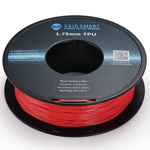 SainSmart Neon Color TPU, 1.75mm Flexible TPU 3D Printer Filament 800g, Dimensional Accuracy +/- 0.05 mm, Neon Scarlet