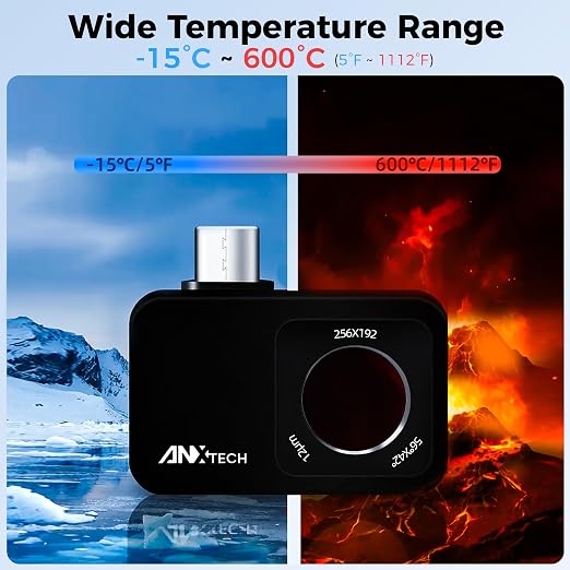 Android Thermal Camera 512x384 for Home HVAC Inspection | 256x192 IR, -4°F~1022°F, 2.8" LCD, for electrical, plumbing, automotive, DIY diagnostics