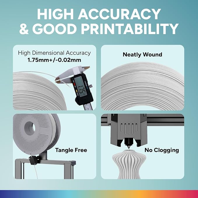 OVERTURE 4KG Bundle High Speed PLA Filament Refill 1.75mm 3D Printer Filament, 4 Pack 1kg (2.2lb) Refilament for Bambu Lab Reusable Spool, Fit Most FDM 3D Printers (Black*2+White*2)