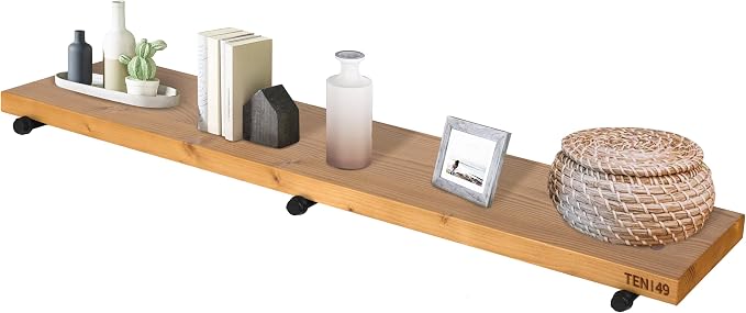 TEN49 Industrial Pipe Wood Wall Shelf - 60" Real Wooden Shelf w/ Special Walnut Color & 1.8" Extra Thickness - Modern Interior Decor Floating Shelves - Rustic Farmhouse Style Bookshelf - Set of 2