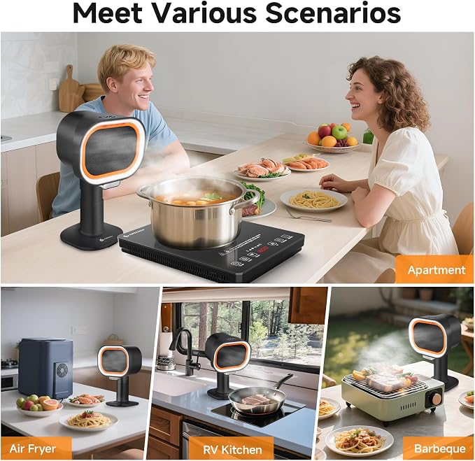 Portable Range Hood - 4-Speed Adjustable Exhaust Fan with Telescoping Height & 40° Tilt Low Noise 52dB, Large-Caliber Aluminum Filter + Oil Cup & 10 Carbon Cotton Filters for Indoor BBQ/Hot Pot/RV