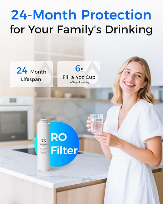 Waterdrop RT-2CFCBRO Filter, Replacement for Waterdrop T3-C Tankless Reverse Osmosis Water Filter (𝐂𝐅*𝟐 + 𝐂𝐁*𝟏 + 𝐑𝐎*𝟏)