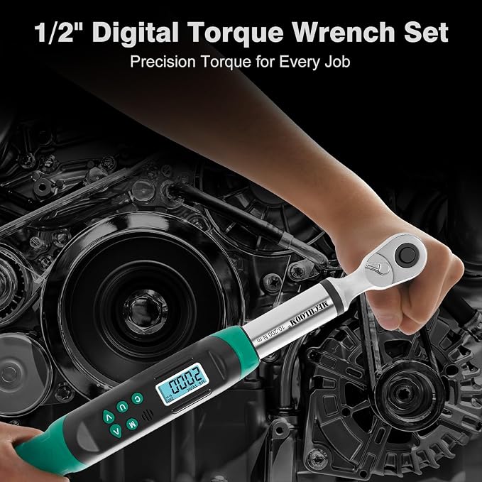 Digital Torque Wrench 1/2" Drive, 7.4–147.5 Ft-lbs / 10–200 N·m, ±2% Accuracy, Dual-Direction Ratchet, Electric Torque Wrench with Buzzer & LED Indicator for Bike, Motorcycle, Auto Repair