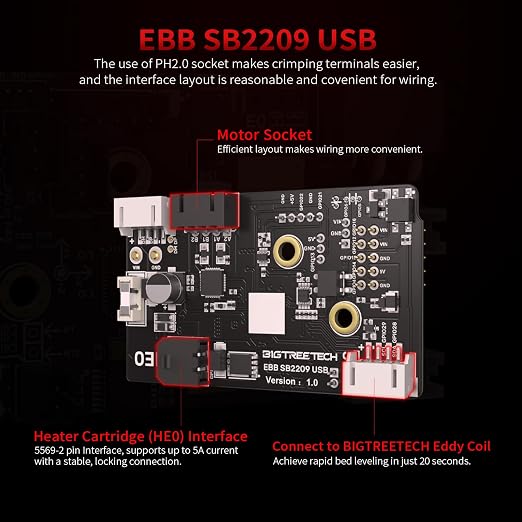 BIGTREETECH EBB SB2209 USB V1.0 for Voron StealthBunner 3D Printer Parts Hotend Klipper, Support 3 USB Ports, High Specification Safety and Stability Communication Extruder HeadTool Adapter Board