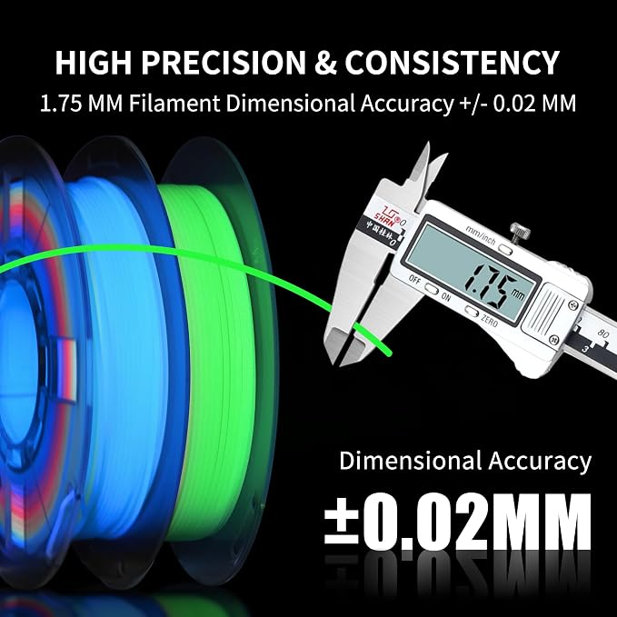RAMBERY Glow in the Dark Rainbow 3D Printer Filament, Luminous PLA Filament 1.75mm, Dimensional Accuracy +/- 0.02mm, 200gX4 Spools