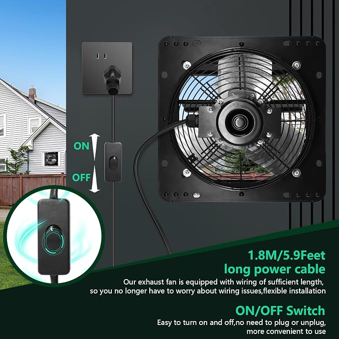 10 Inch Shutter Exhaust Fan,Wall Mount Louvered Exhaust Fan with ON/OFF Switch, Chicken Coops Vent Fan for Greenhouse, Gable, Barn, Garage, Shed Ventilation Fans 647CFM,1700 RPM