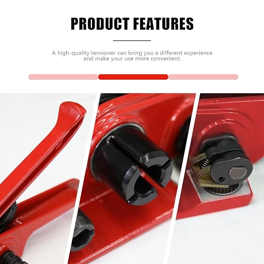 Heavy Duty Banding Strapping Tensioner & Cutter Manual Packaging Tools Windlass for 1/2"-3/4" Width Polyester Poly Strap(red)