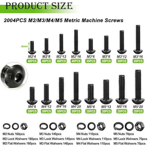 mxuteuk 2284PCS Metric Screws & Flange Bolt Assortment,Nuts and Bolts Assortment Kit M2/M3/M4/M5/M6/M8/M10 Machine Screws Kits,Grade 10.9 Alloy Steel Hex Socket Button Metric Screw