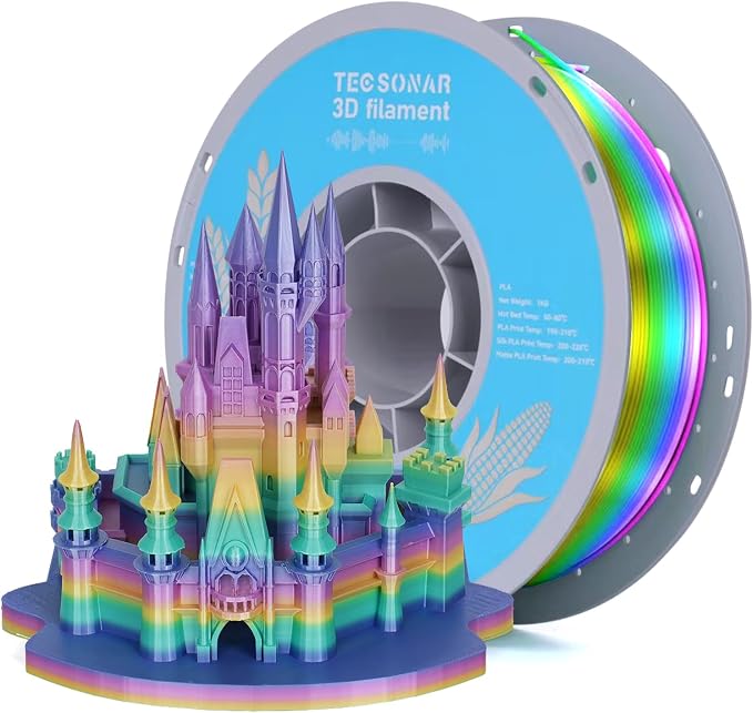 TECSONAR Silk Rainbow PLA 3D Printer Filament, 1KG Spool(2.2lbs) 1.75mm PLA Fast Color Change 3D Printing Material, Multicolor Gradient Filament for Most FDM 3D Printers,Green Yellow Purple
