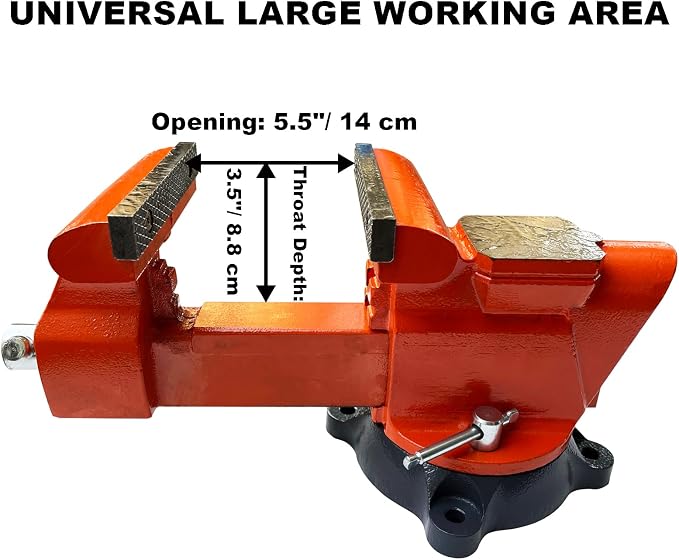 Bench Vise 6 Inch Jaw Width 5.5 Inch Jaw Opening Home Vise - Secure Grip with 360° Swivel Base Home Vise Rotation Base - Assembled with a Combination of Heavy Duty Cast Iron and Steel - Orange