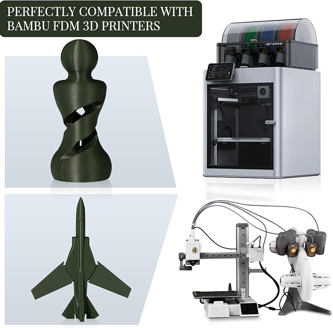 TINMORRY Carbon Fiber PETG Filament 1.75 mm, High Rigidity & Strength PETG CF 3D Printer Filament, Compatible with Most FDM 3D Printers, 1 KG 1 Spool, Olive Green