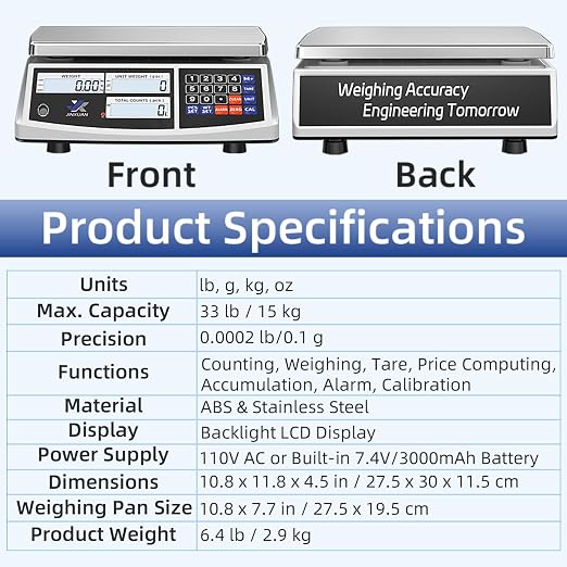 Industrial Counting Scale 33lb/15kg x 0.1g, lb/g/kg/oz Industrial Scale Digital Inventory Scale for Small Items, Coins, Piece Industrial Parts Scale with Backlit LCD Stainless Steel Platform