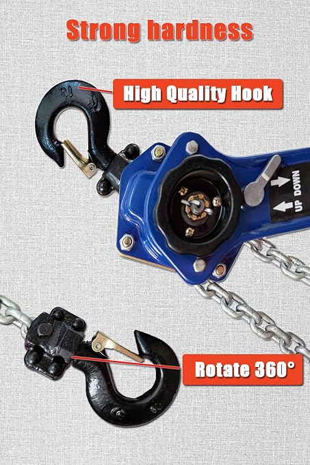 Lever Chain Hoist 2200LBS 10FT, 1T 3M Lever Chain Hoist 1 ton Commercial Portable Hooks for Building Garages Warehouse Automotive Machinery【1T/3m】
