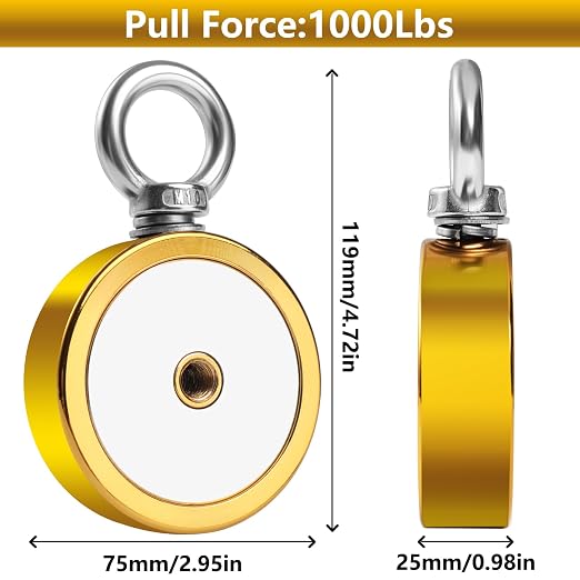 FINDMAG Double Sided 1000 lbs Pulling Force Magnet Fishing Kit with Case, 2.95" Diameter Fishing Magnets Perfect for Retrieving Items, Magnet Tool, Gift-Ready Packaging
