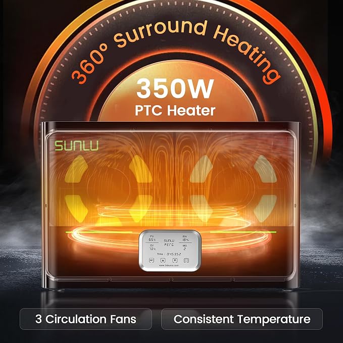 SUNLU S4 3D Printer Filament Dryer, Black | 4 Spools Capacity,3 Circulation Fans,Filament Dryer,350W PTC Heater,70℃ Max Temperature,Intelligent humidity detection