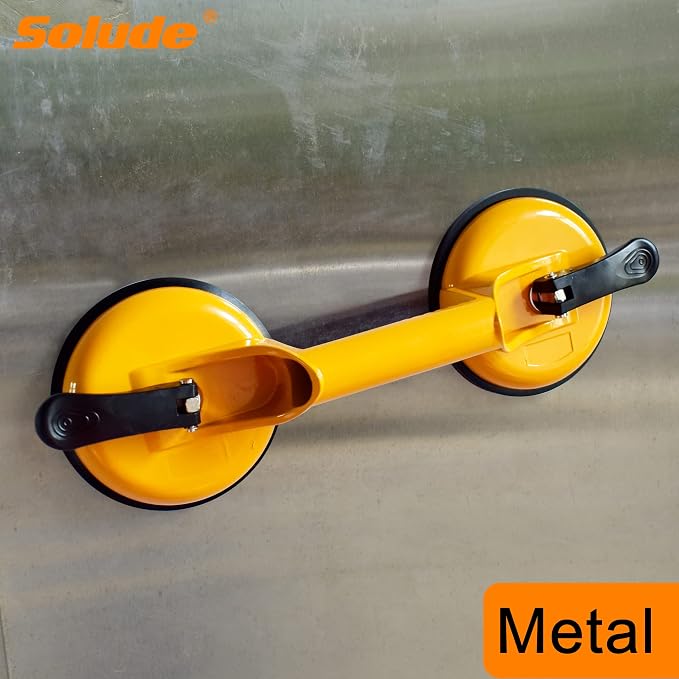 2 Pack Glass Suction Cup,Aluminium Heavy Duty Vacuum Lifter for Moving Glass/Window/Tiles/Mirror/Granite,Double Gripper Sucker Plate,Yellow