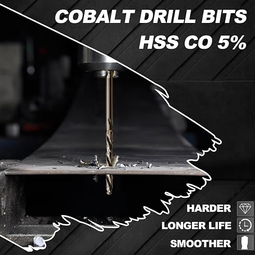 1/8 Drill Bits for Metal and Hard Steel(10pcs),M35 High Speed Steel Twist Jobber Metal Drill Bits,with Index Storage Case