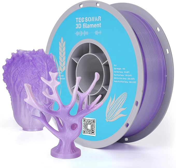 TECSONAR Crystal Rainbow PLA 3D Printer Filament, 1KG Spool(2.2lbs) 1.75mm PLA Fast Color Change 3D Printing Material,Gradient Filament for Most FDM 3D Printers,White Purple