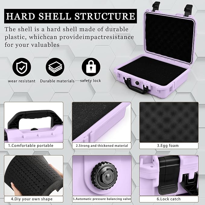Relaxweex 1 Pcs Waterproof Hard Case with DIY Customizable Foam Insert Portable Protective Case with Knife for Camera Drones Equipments Tools Test Instruments(Purple,8.5 x 6.5 x 3.7 Inch)