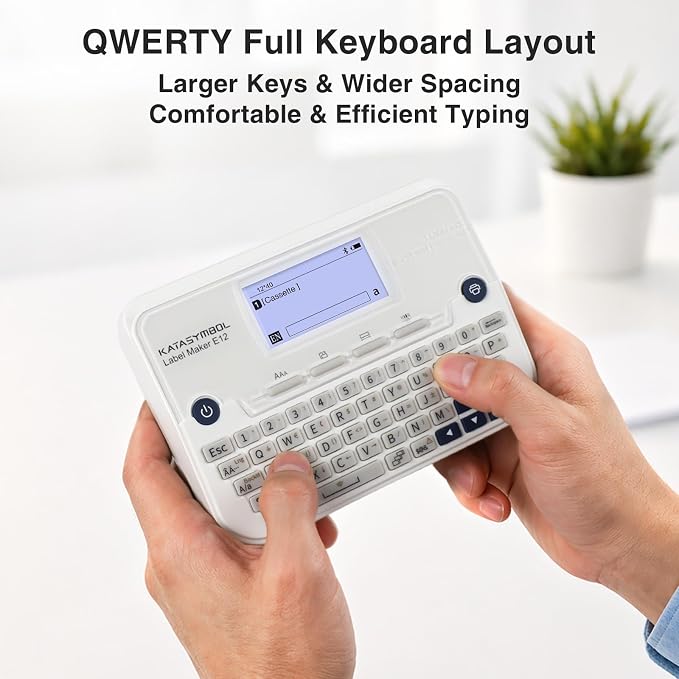 SUPVAN E12 Bluetooth Label Maker Machine with 4 Tapes, Support Keyboard & App with 30+ Fonts and 660+ Icons, Rechargeable Inkless Labeler for Office, Home, Kitchen, School, Organization, White